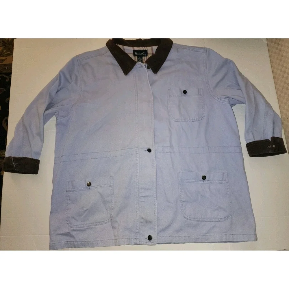 Vintage 90s Denim&CoLight BlueDenim Lined Chore Coat Corduroy Collar Women's 2XL